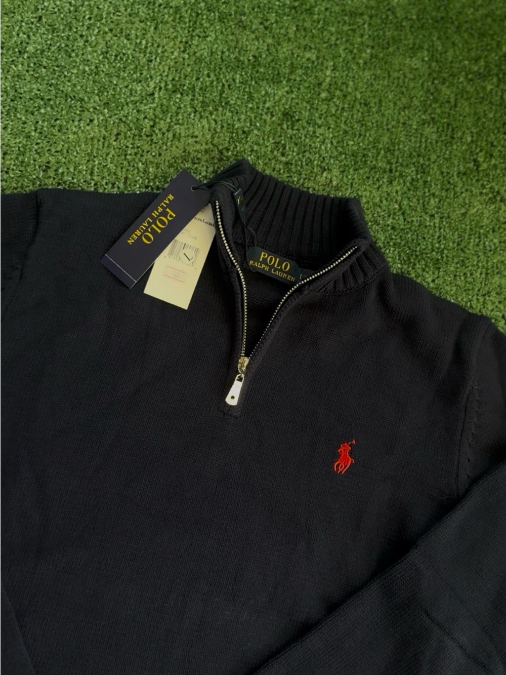 Polo by Ralph Lauren Navy Half-Zip Sweater with Red Pony Embroidery - Picture 2 of 2
